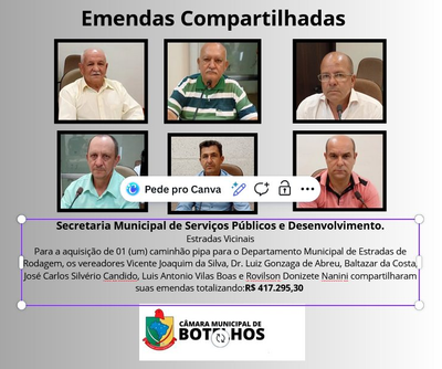 Vereadores : Vicente Joaquim da Silva, Dr. Luiz Gonzaga de Abreu, Baltazar da Costa, José Carlos Silvério Candido, Luis Antonio Vilas Boas e Rovilson Donizete Nanini